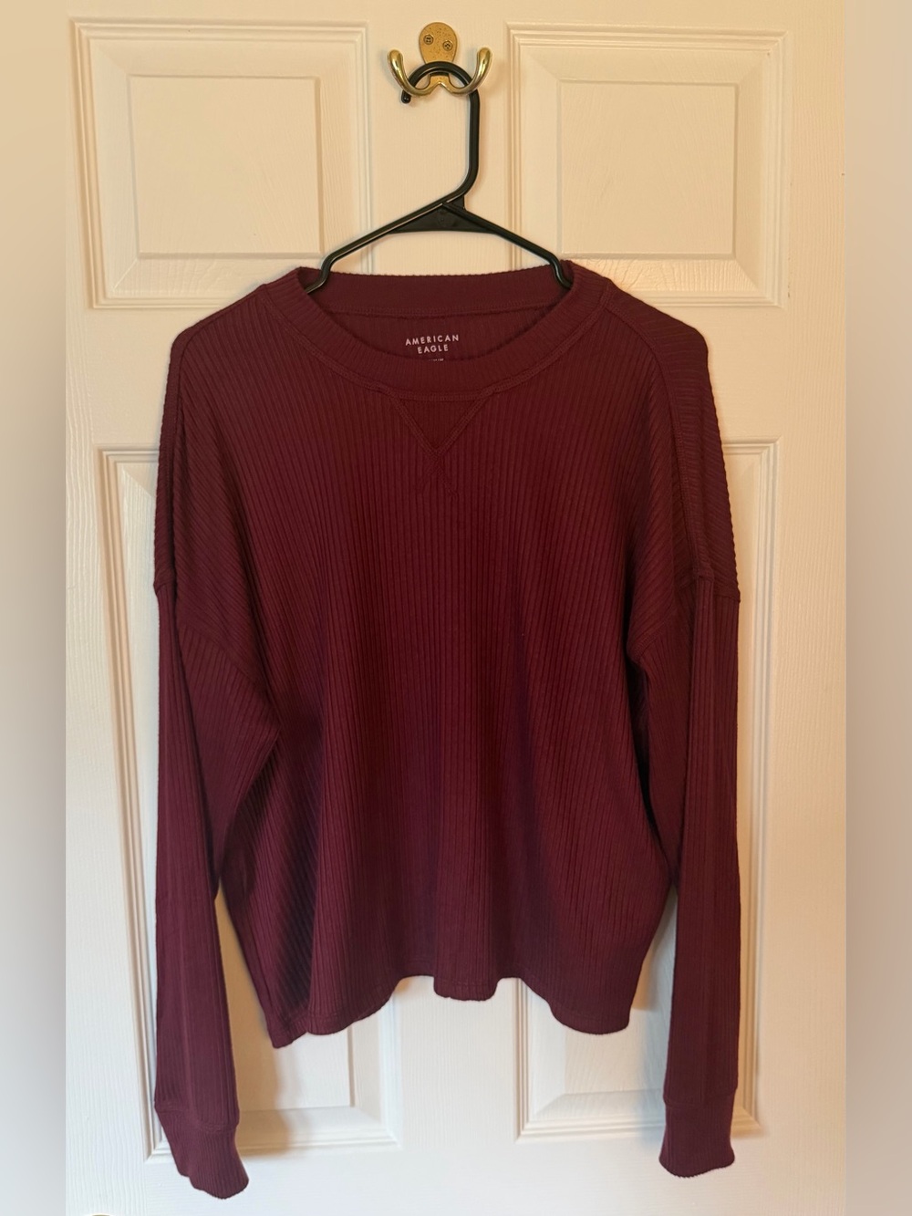 American Eagle Outfitters Burgundy Ribbed Long Sleeve Top